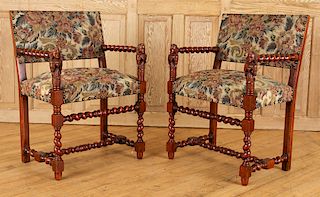 PAIR ELIZABETHAN STYLE OPEN ARM CHAIRS C.1930