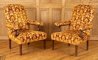 PAIR UPHOLSTERED NAPOLEON III STYLE ARM CHAIRS