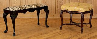 TWO UPHOLSTERED BENCHES LOUIS XV STLYE QUEEN ANNE