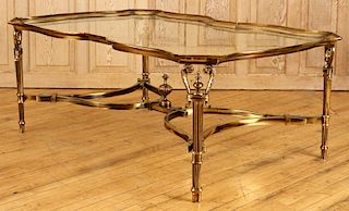 LARGE BRASS AND GLASS TRAY TOP COFFEE TABLE