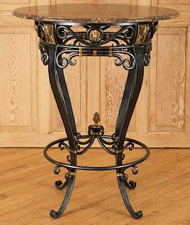IRON BRONZE DECORATED MARBLE TOP BISTRO TABLE