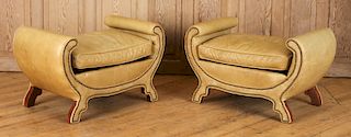 PAIR CURULE FORM LEATHER BENCHES BY CENTURY