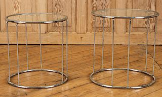TWO PIECE SET OF CHROME AND GLASS NESTING TABLES