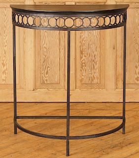 NEOCLASSICAL STYLE IRON WOOD DEMILUNE CONSOLE