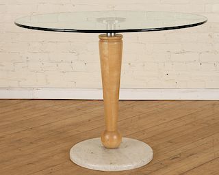 MODERN GLASS WOOD MARBLE TABLE C.1990