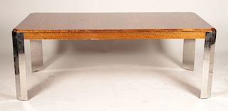 MODERN MAHOGANY ROSEWOOD AND CHROME DINING TABLE