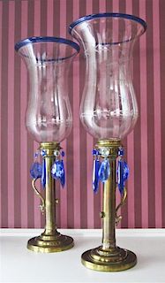 A Pair of Russian Brass Candlesticks, Height 20 inches.