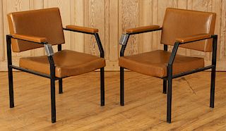 PAIR IRON ARM CHAIRS WITH ASH TRAY LABELED ISA
