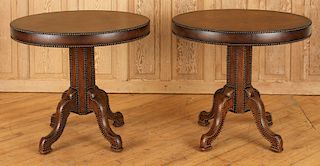 PAIR LEATHER END TABLES MANNER OF BILLY HAINES