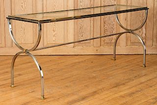 BRASS STEEL SOFA TABLE MANNER OF JANSEN C.1970