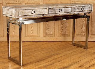 CERUSED OAK THREE DRAWER CONSOLE TABLE