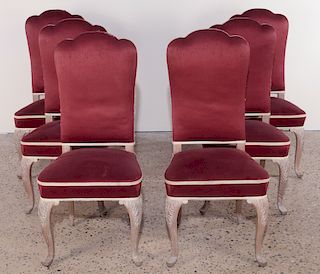 SET 6 FRENCH DINING CHAIRS CERUSED OAK C.1950