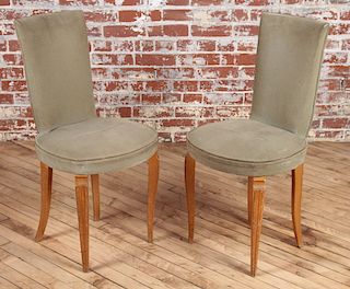 PETITE PAIR FRENCH UPHOLSTERED SIDE CHAIRS C.1950