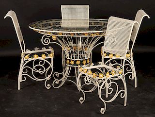 FRENCH WROUGHT IRON GARDEN TABLE CHAIRS 1960