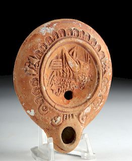 Roman Terracotta Oil Lamp w/ Grasshopper & Maker's Mark