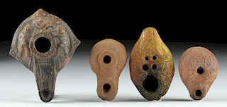Lot of 4 Miniature Roman Pottery Oil Lamps, ex-Bonhams