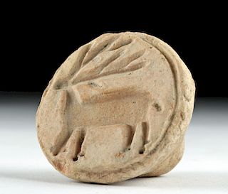 Rare / Large Mesopotamian Pottery Stamp with Stag