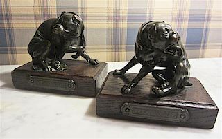 A Pair of Bronze Animalier Bookends, Height 4 x width 5 x depth 3 inches.