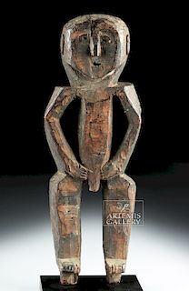 Early 20th C. Nepalese Wood Standing Guardian Figure