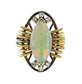 Mid Century 14K Gold Diamond Opal Ring