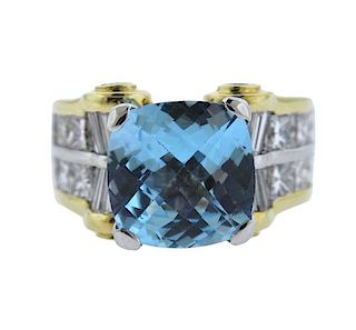 18k Gold Blue Stone Diamond Ring 