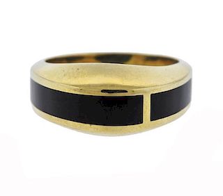 Bernard K. Passman 18K Gold Black Coral Ring Sz 8.5