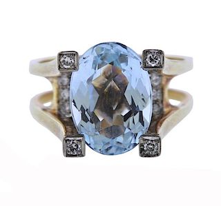 14K Gold Diamond Aquamarine Ring