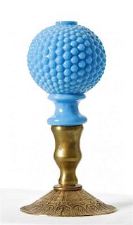 A Blue Glass Newel Post Finial, Height 8 1/2 inches.