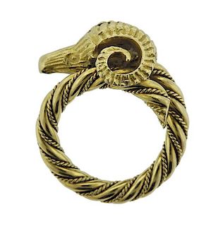 18K Gold Ram Head Ring