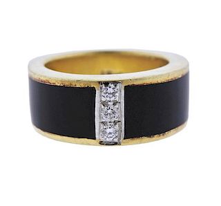 Bernard K. Passman 18K Gold Diamond Black Coral Ring