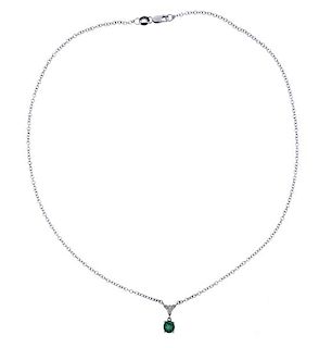 18K Gold Diamond Green Stone Drop Pendant Necklace