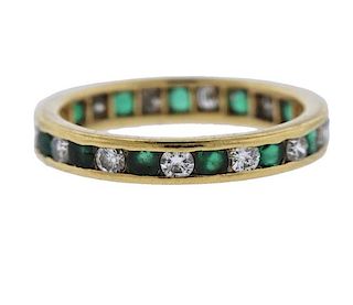 Tiffany &amp; Co 18K Gold Diamond Emerald Eternity Band Ring