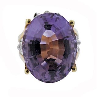 14K Gold Diamond Purple Stone Cocktail Ring