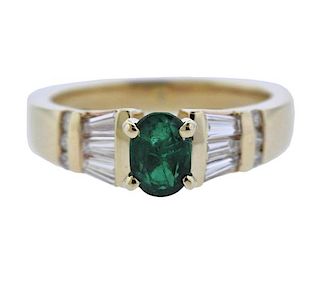 14K Gold Diamond Green Stone Ring