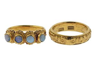 22K Gold Opal Band Ring Set