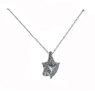 10K Gold Diamond Aquamarine Pendant Necklace