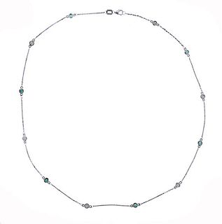 14K Gold Diamond Emerald Station Necklace 