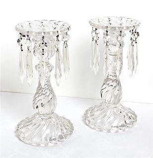A Pair of American Glass Candlesticks, Height 9 1/2 inches.