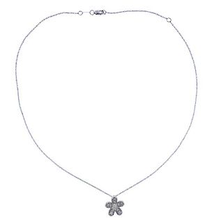 14K Gold Diamond Flower Pendant Necklace