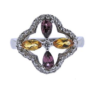 Kate McCullar 14K Gold Diamond Rhodolite Citrine Ring