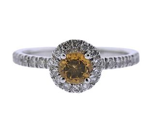 14K Gold Diamond Citrine Halo Ring