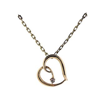 14K Gold Diamond Open Heart Pendant Necklace