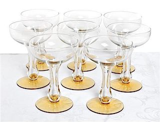 Ten Hollow Stem Champagne Coupes, Height 5 inches.