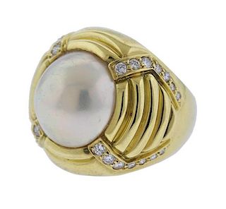 18k Gold Mabe Pearl Diamond Ring 