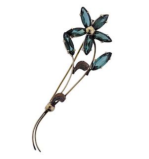 14k Gold Tourmaline Flower Brooch Pin 