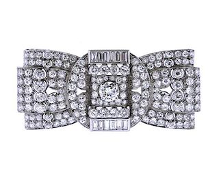 French Art Deco Platinum Diamond Bow Brooch