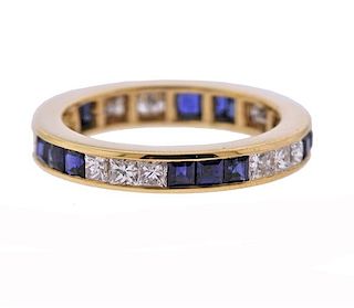 18K Gold Diamond Sapphire Eternity Band Ring