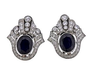 Platinum Diamond Sapphire Earrings 
