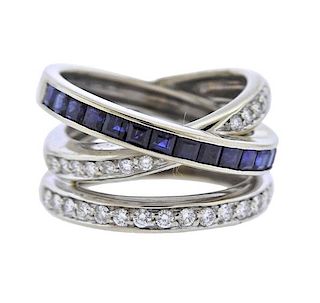 18K Gold Diamond Sapphire Multi Row Band Ring