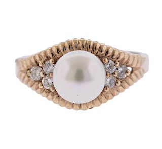 14K Gold Diamond Pearl Ring